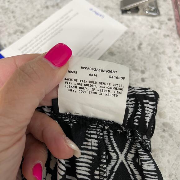 B Design pants women's large slacks soft wide legged pull on black graphic print - Picture 9 of 13